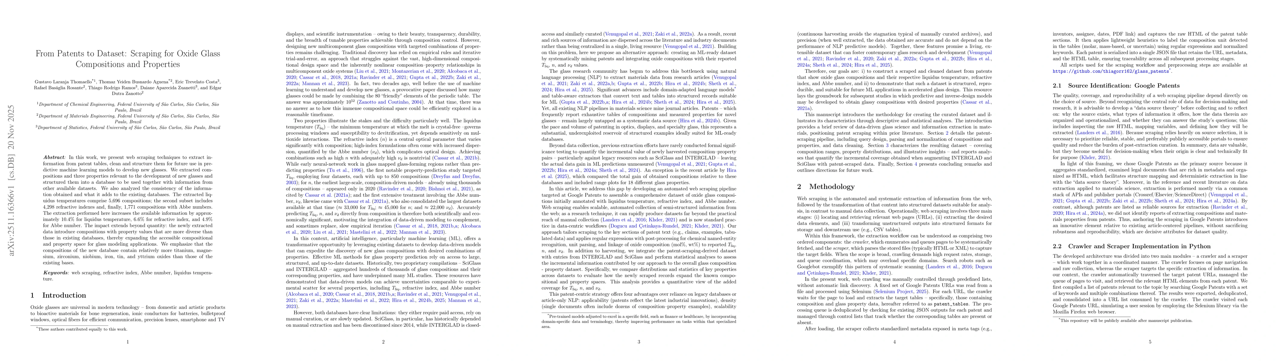 Thumbnail for From Patents to Dataset: Scraping for Oxide Glass Compositions and Properties