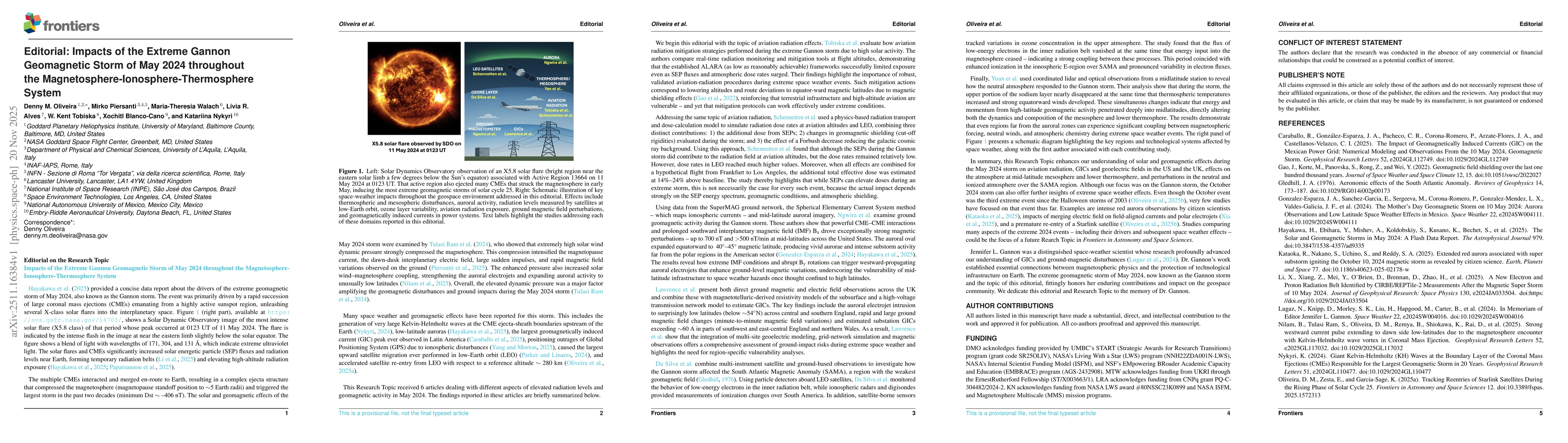 Thumbnail for Editorial: Impacts of the Extreme Gannon Geomagnetic Storm of May 2024 throughout the Magnetosphere-Ionosphere-Thermosphere System