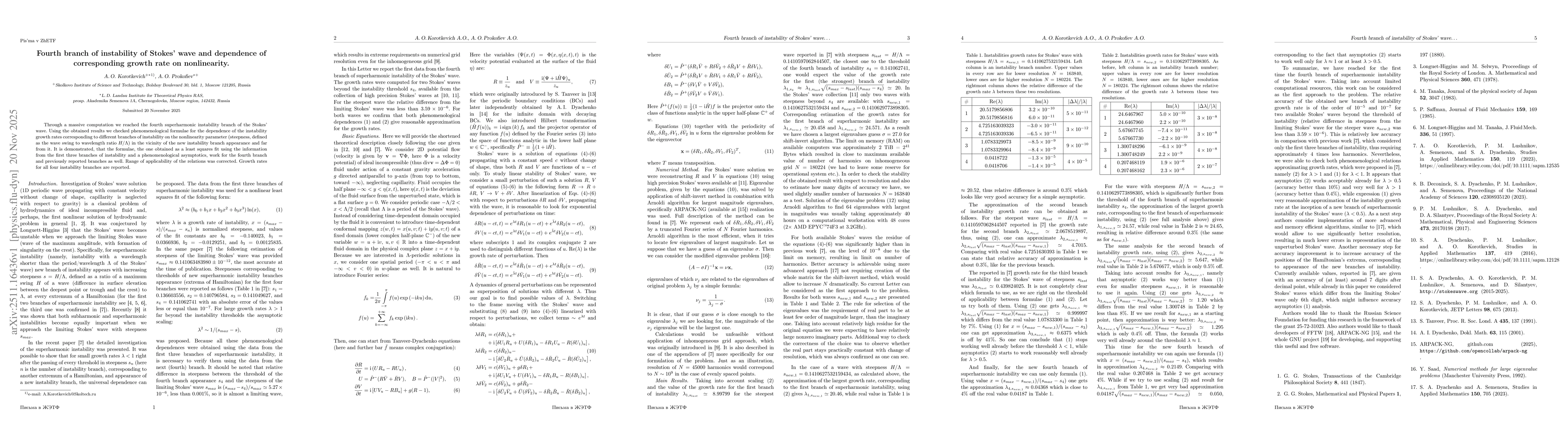 Thumbnail for Fourth branch of instability of Stokes' wave and dependence of corresponding growth rate on nonlinearity