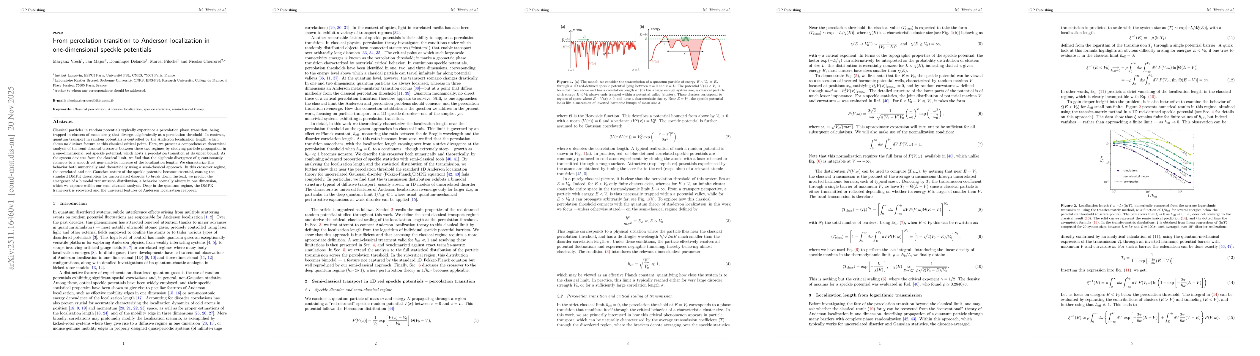 Thumbnail for From percolation transition to Anderson localization in one-dimensional speckle potentials