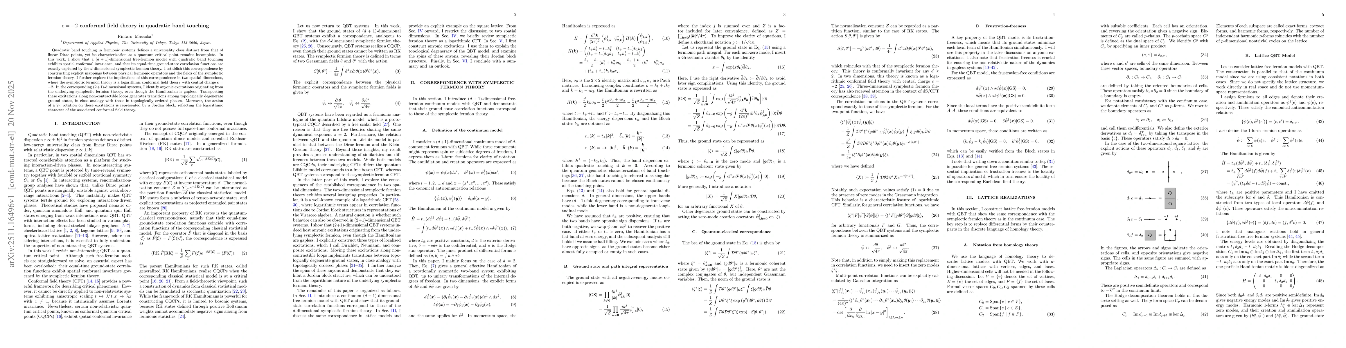Thumbnail for $c=-2$ conformal field theory in quadratic band touching