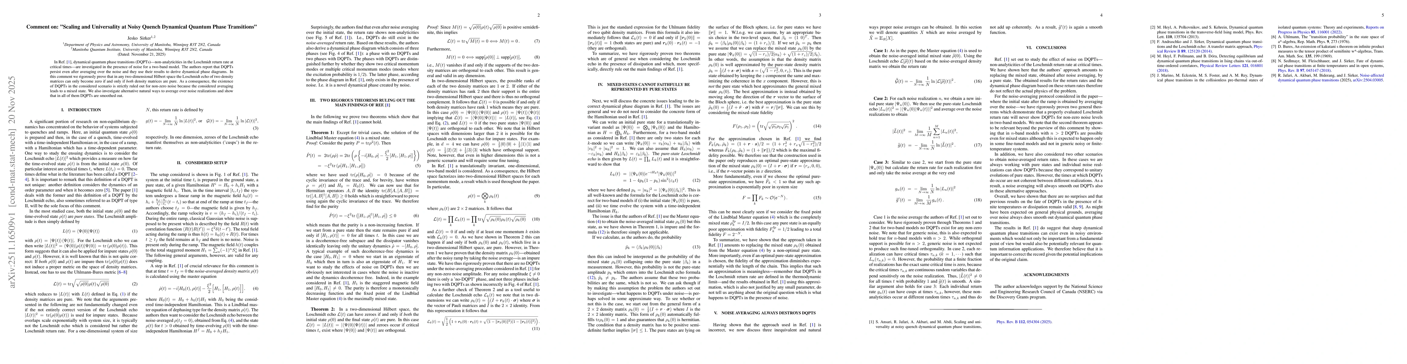 Thumbnail for Comment on: "Scaling and Universality at Noisy Quench Dynamical Quantum Phase Transitions"