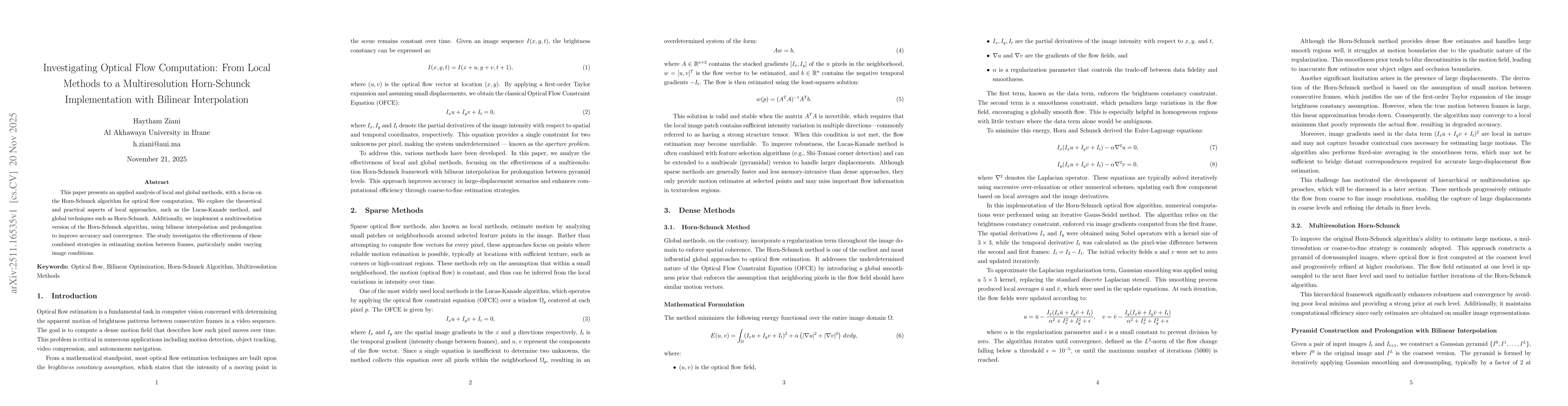Thumbnail for Investigating Optical Flow Computation: From Local Methods to a Multiresolution Horn-Schunck Implementation with Bilinear Interpolation