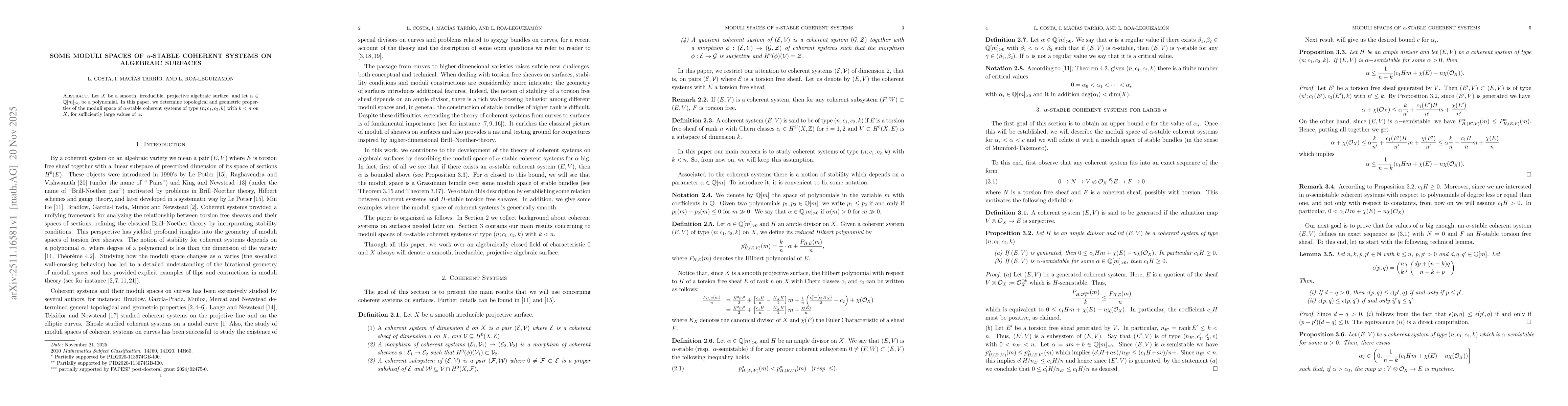 Thumbnail for Some moduli spaces of $α$-stable coherent systems on algebraic surfaces