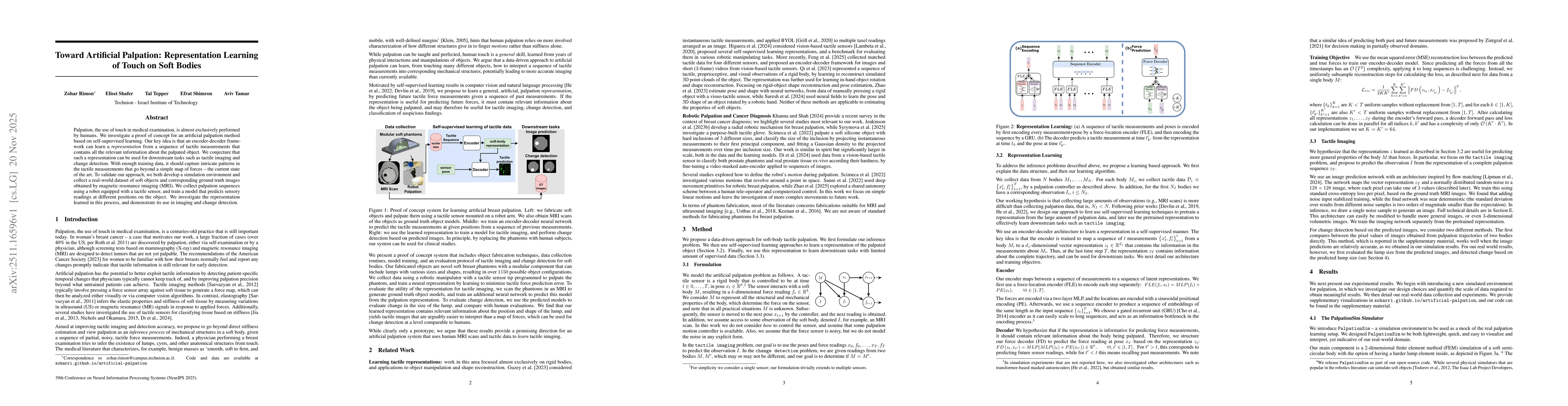 Thumbnail for Toward Artificial Palpation: Representation Learning of Touch on Soft Bodies