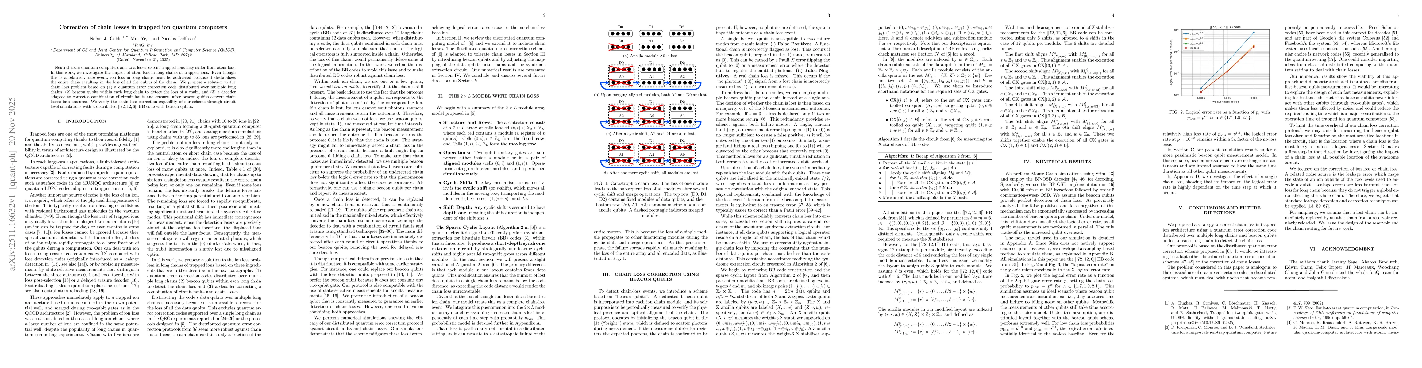 Thumbnail for Correction of chain losses in trapped ion quantum computers