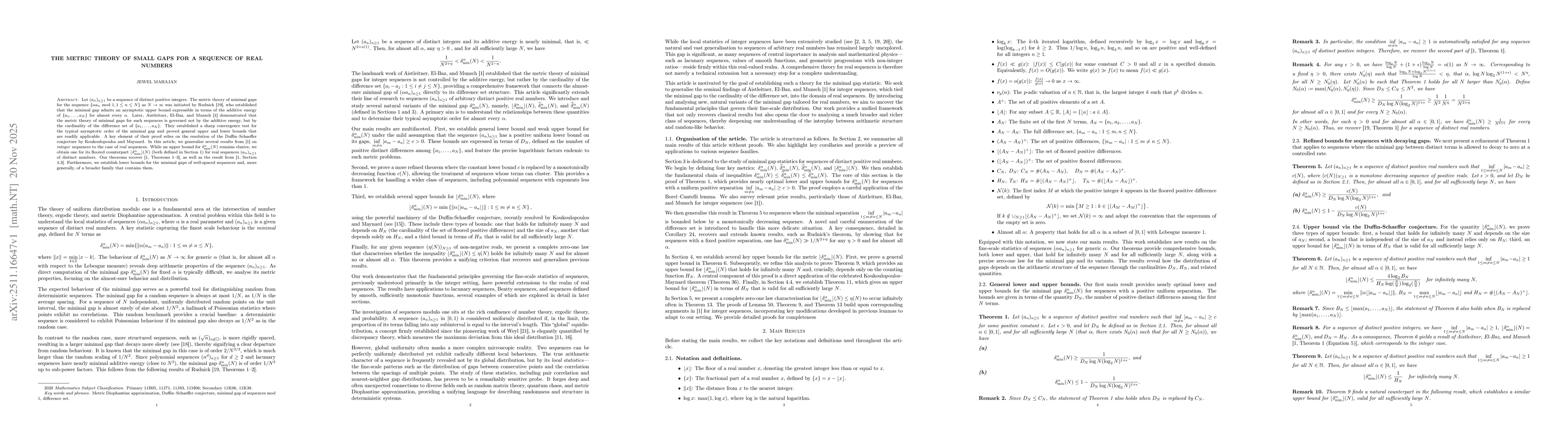 Thumbnail for The metric theory of small gaps for a sequence of real numbers