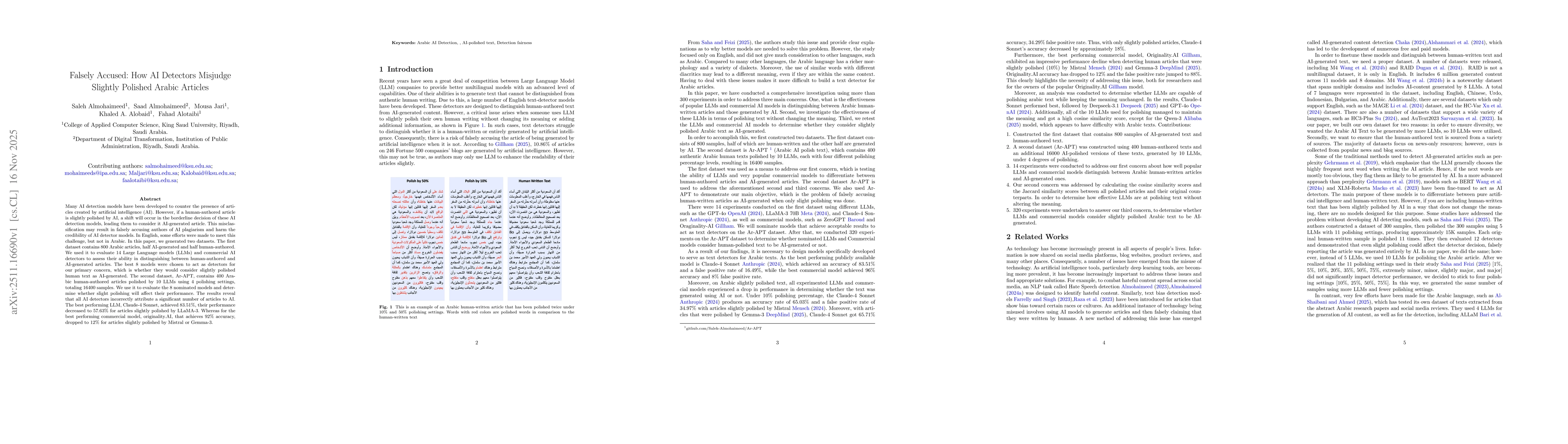 Thumbnail for Falsely Accused: How AI Detectors Misjudge Slightly Polished Arabic Articles