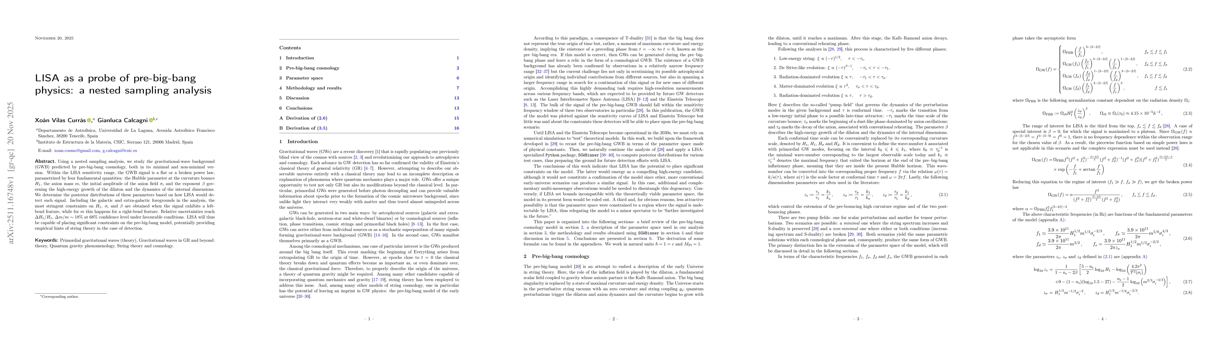 Thumbnail for LISA as a probe of pre-big-bang physics: a nested sampling analysis