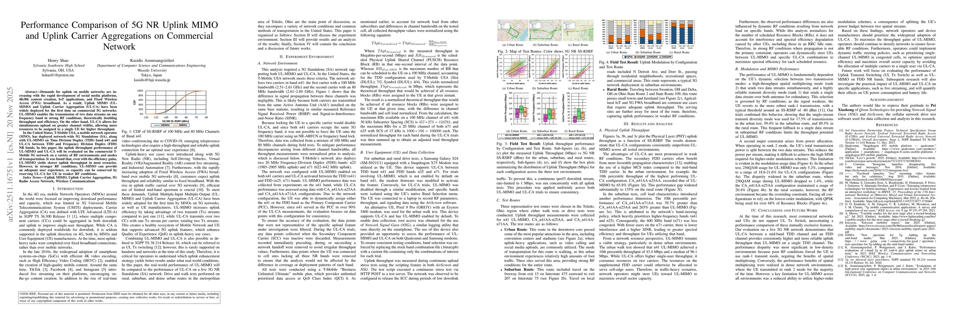 Thumbnail for Performance Comparison of 5G NR Uplink MIMO and Uplink Carrier Aggregations on Commercial Network