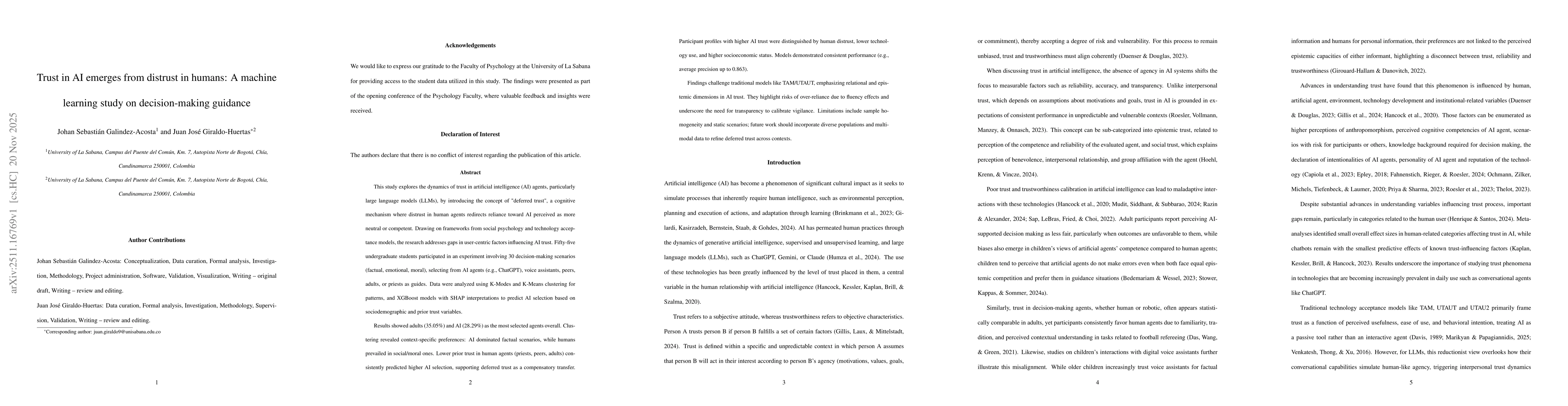 Thumbnail for Trust in AI emerges from distrust in humans: A machine learning study on decision-making guidance