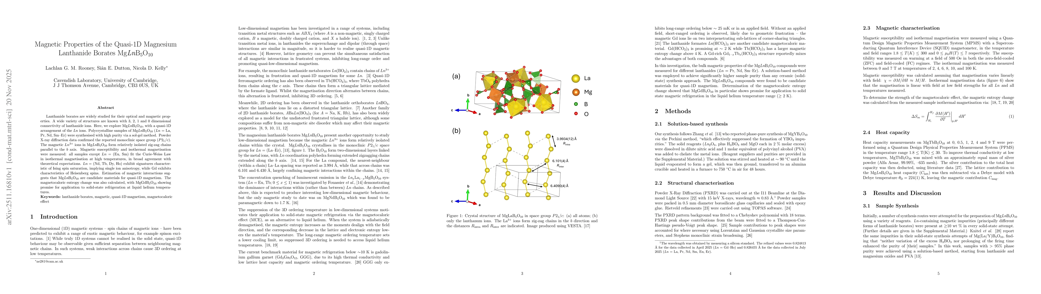Thumbnail for Magnetic Properties of the Quasi-1D Magnesium Lanthanide Borates Mg$Ln$B$_5$O$_{10}$