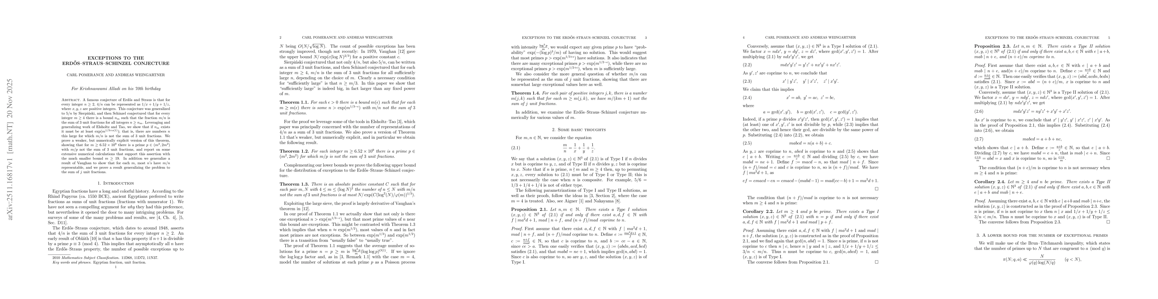Thumbnail for Exceptions to the Erd\H os--Straus--Schinzel conjecture