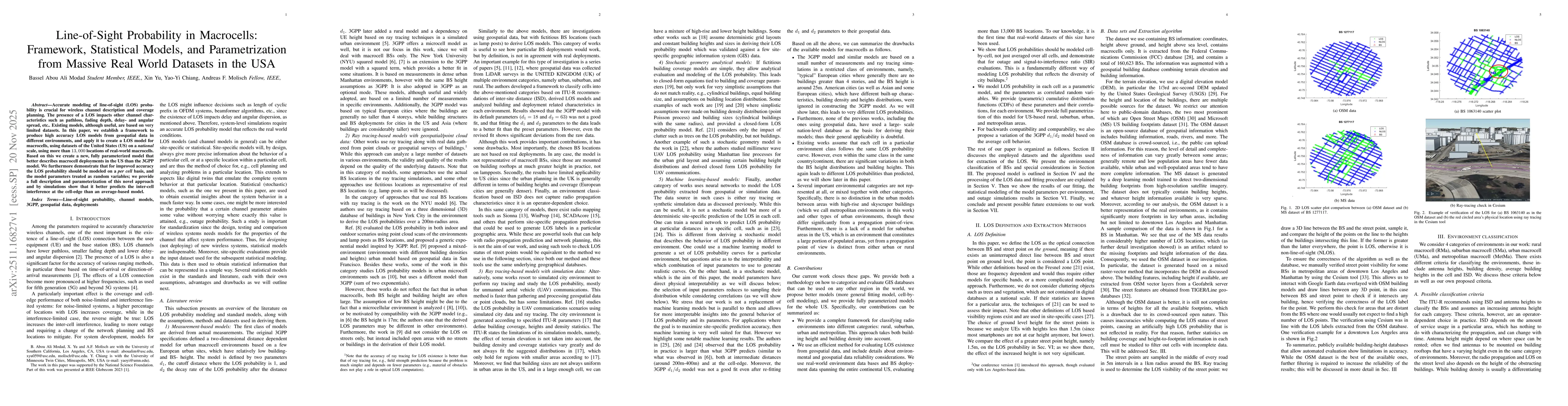 Thumbnail for Line-of-Sight Probability in Macrocells: Framework, Statistical Models, and Parametrization from Massive Real World Datasets in the USA