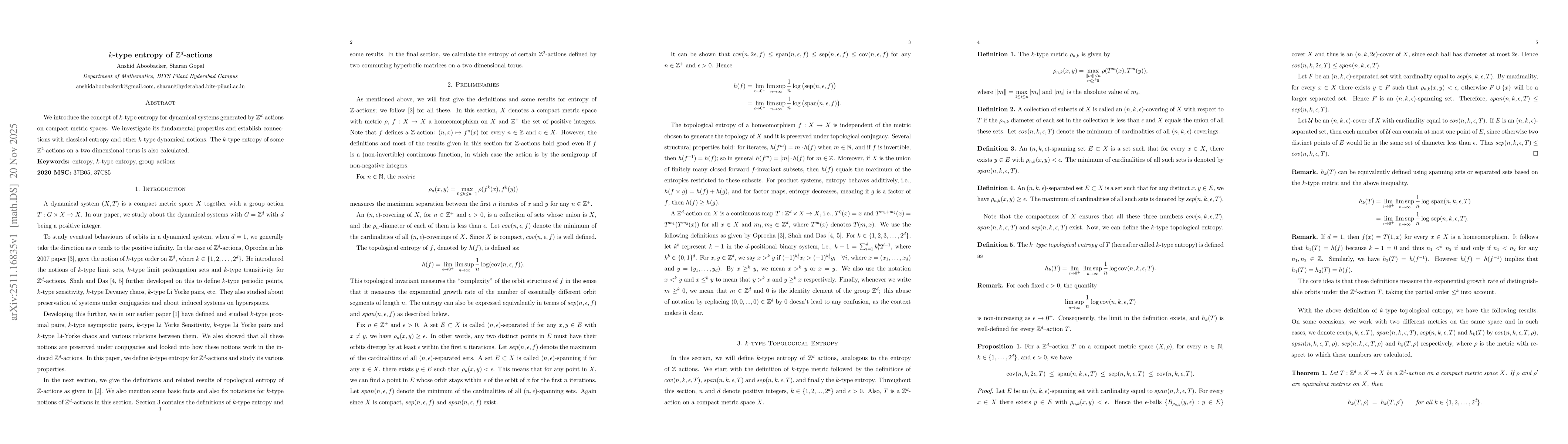 Thumbnail for $k$-type entropy of $\mathbb{Z}^d$ actions