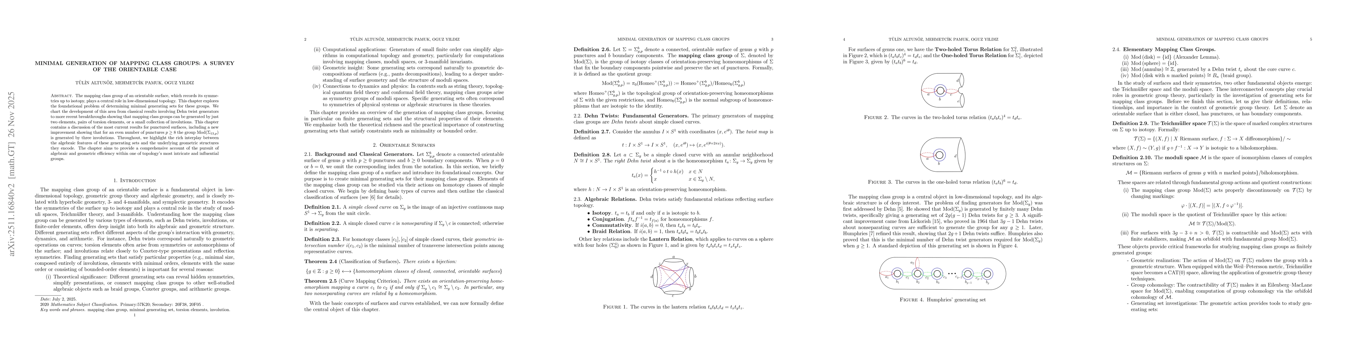 Thumbnail for Minimal Generation of Mapping Class Groups: A Survey of the Orientable Case