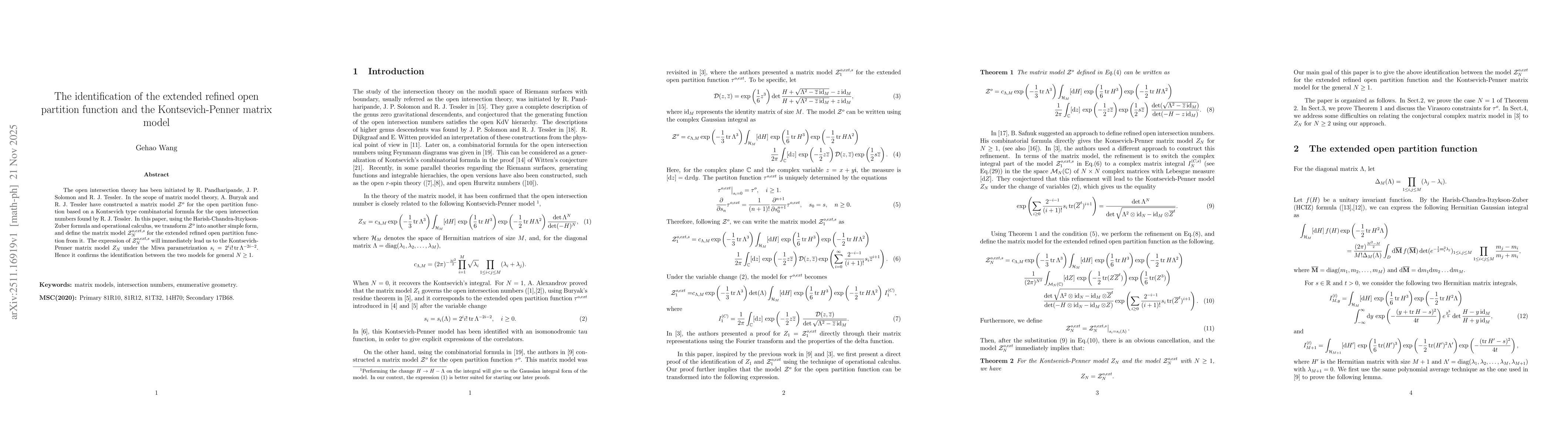 Thumbnail for The identification of the extended refined open partition function and the Kontsevich-Penner matrix model