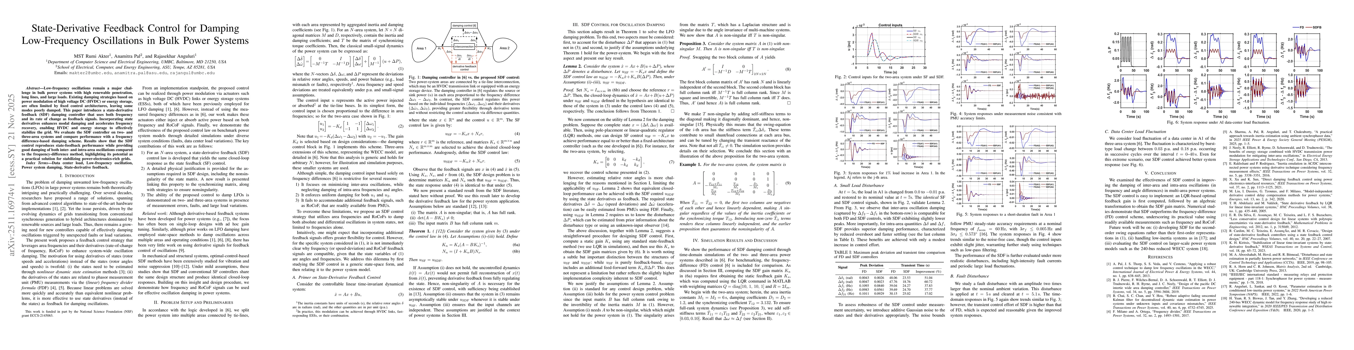 Thumbnail for State-Derivative Feedback Control for Damping Low-Frequency Oscillations in Bulk Power Systems