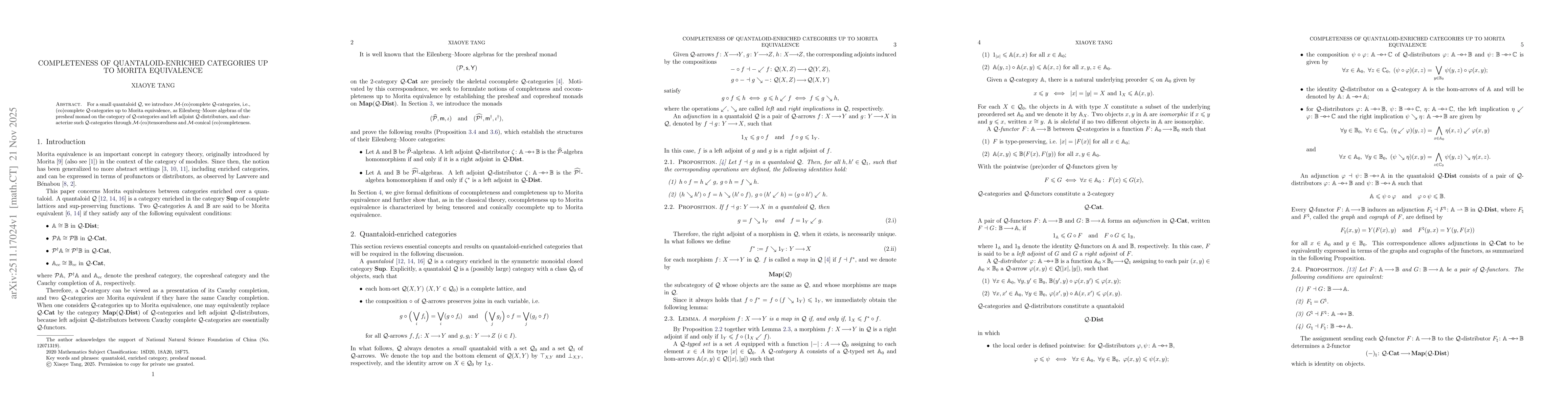 Thumbnail for Completeness of quantaloid-enriched categories up to Morita equivalence