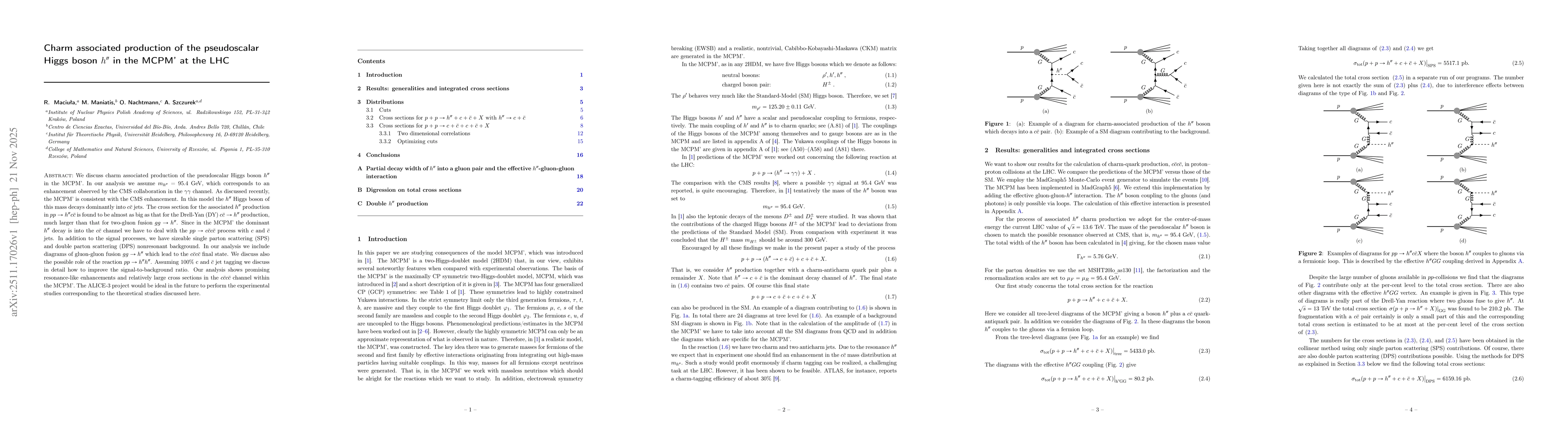 Thumbnail for Charm associated production of the pseudoscalar Higgs boson $h''$ in the MCPM' at the LHC
