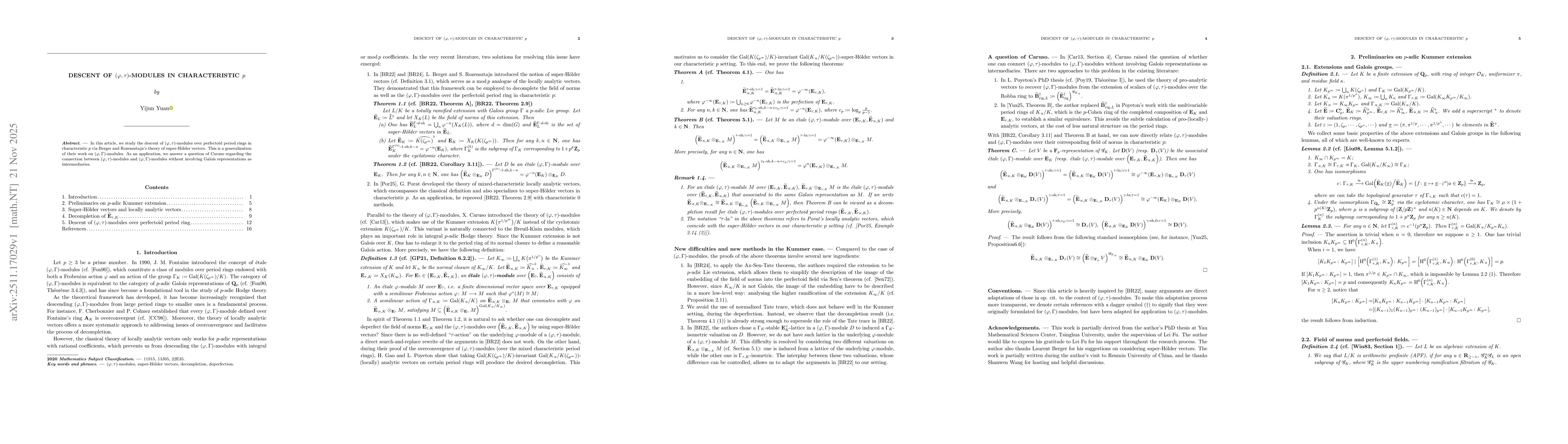 Thumbnail for Descent of $(\varphi,τ)$-modules in characteristic $p$