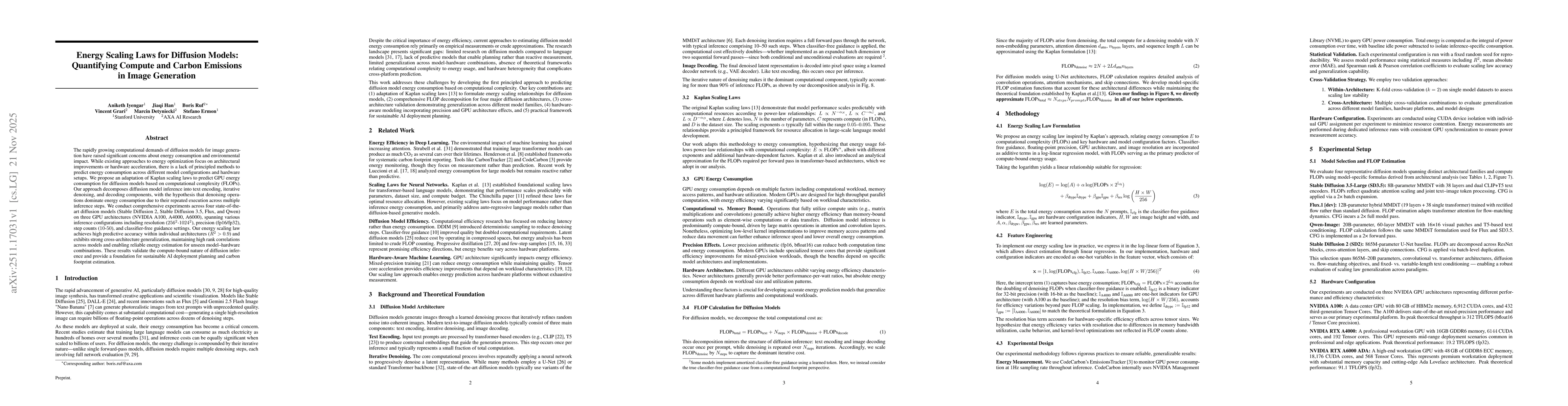 Thumbnail for Energy Scaling Laws for Diffusion Models: Quantifying Compute and Carbon Emissions in Image Generation