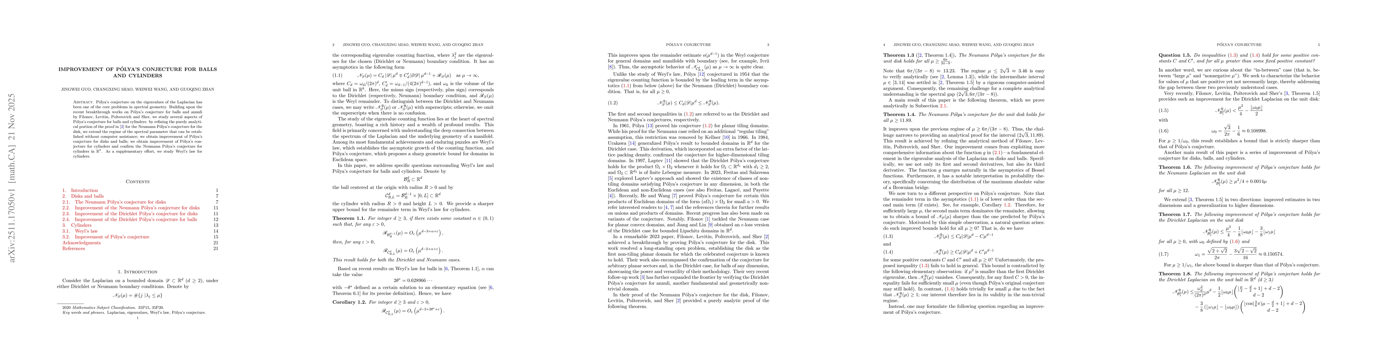Thumbnail for Improvement of Pólya's conjecture for balls and cylinders