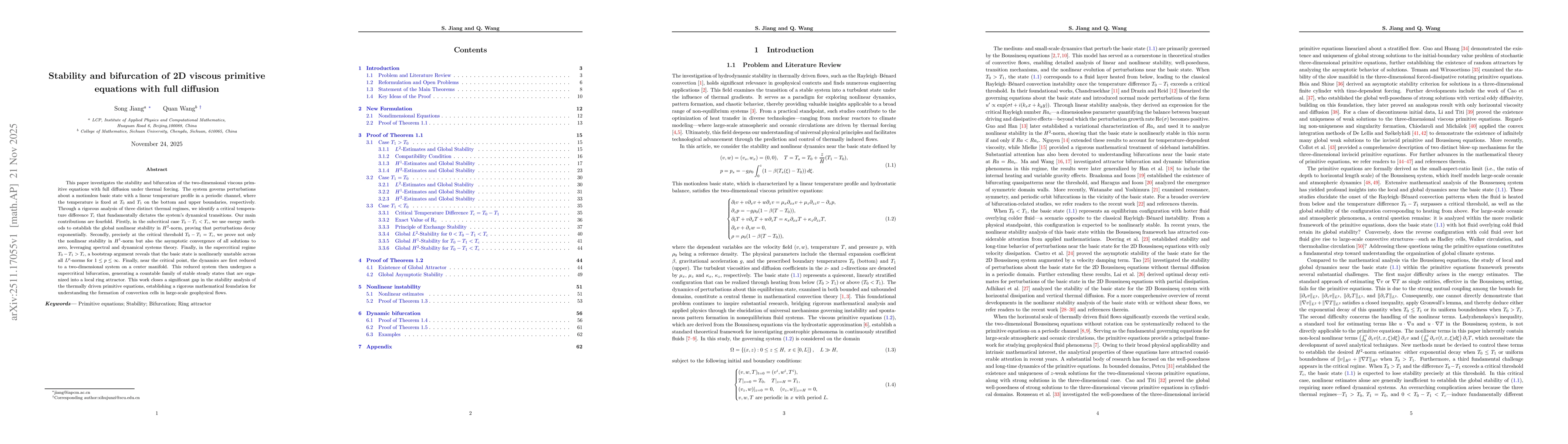 Thumbnail for Stability and bifurcation of 2D viscous primitive equations with full diffusion