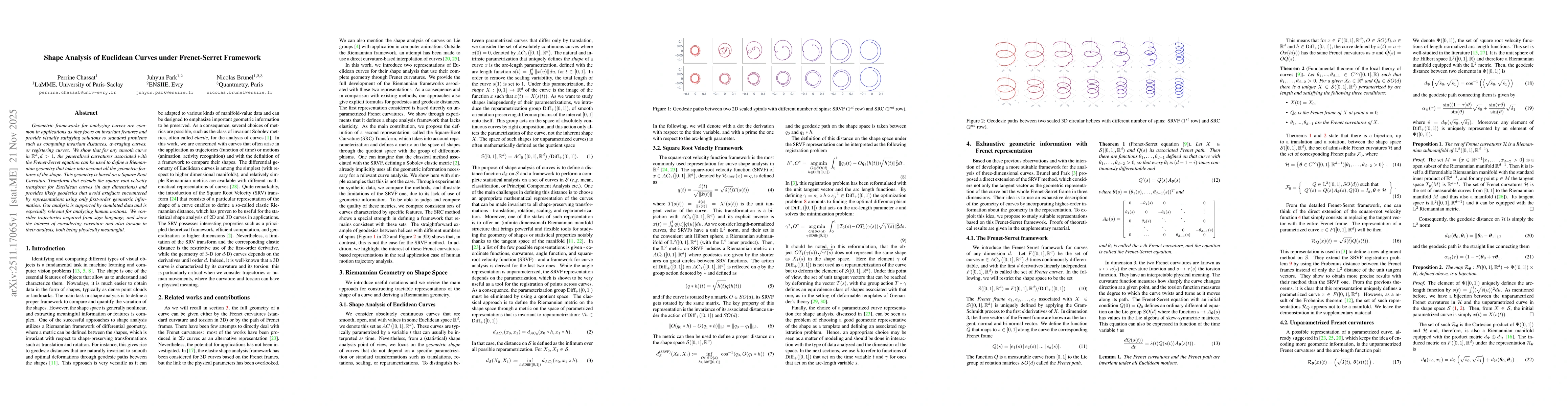 Thumbnail for Shape Analysis of Euclidean Curves under Frenet-Serret Framework