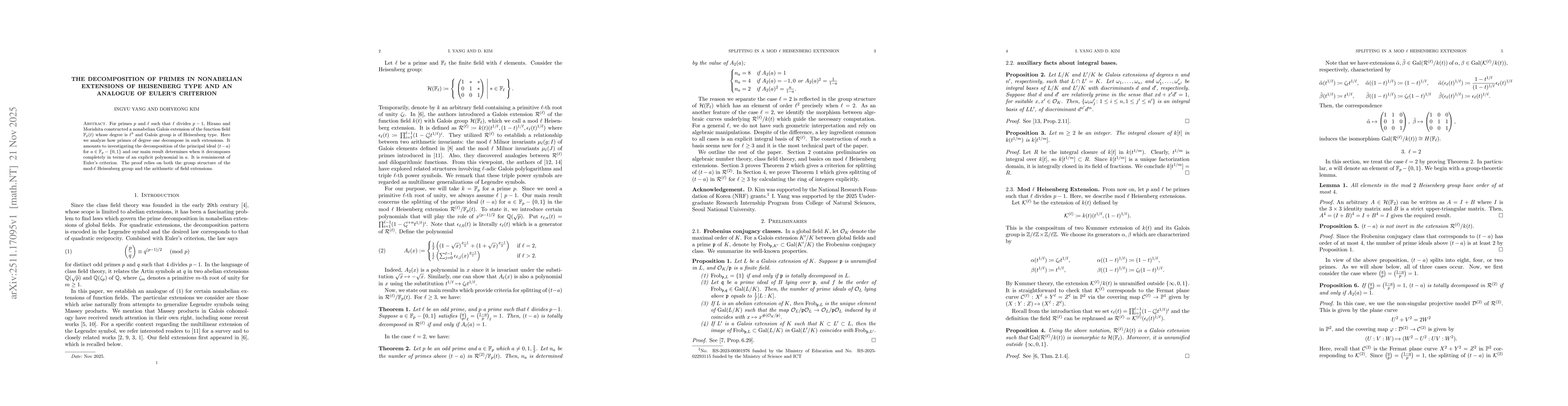Thumbnail for The decomposition of primes in nonabelian extensions of Heisenberg type and an analogue of Euler's criterion