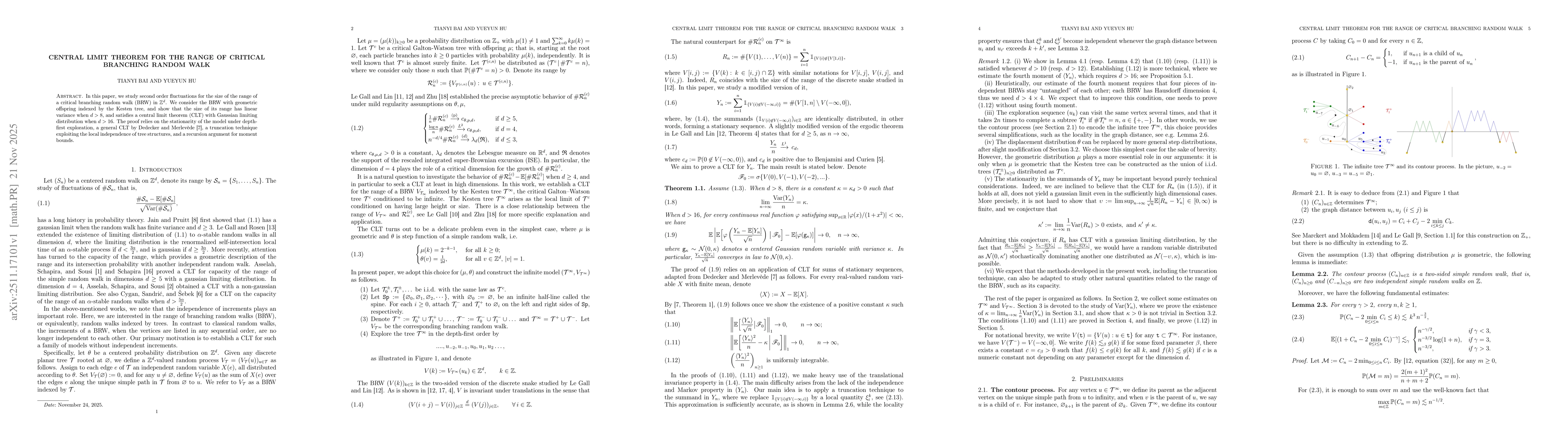 Thumbnail for Central limit theorem for the range of critical branching random walk