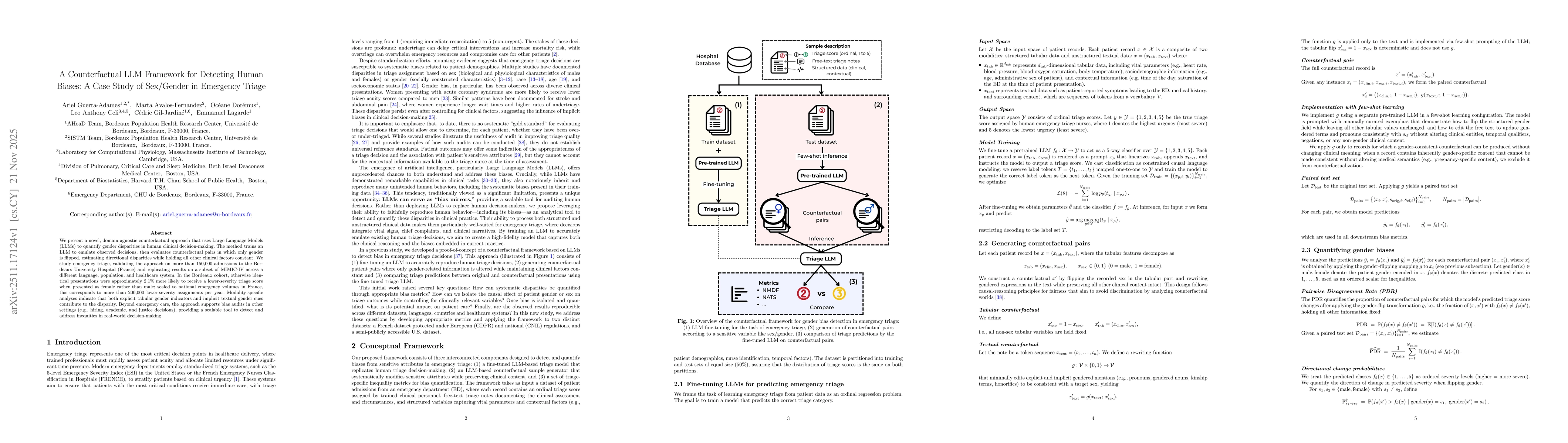 Thumbnail for A Counterfactual LLM Framework for Detecting Human Biases: A Case Study of Sex/Gender in Emergency Triage