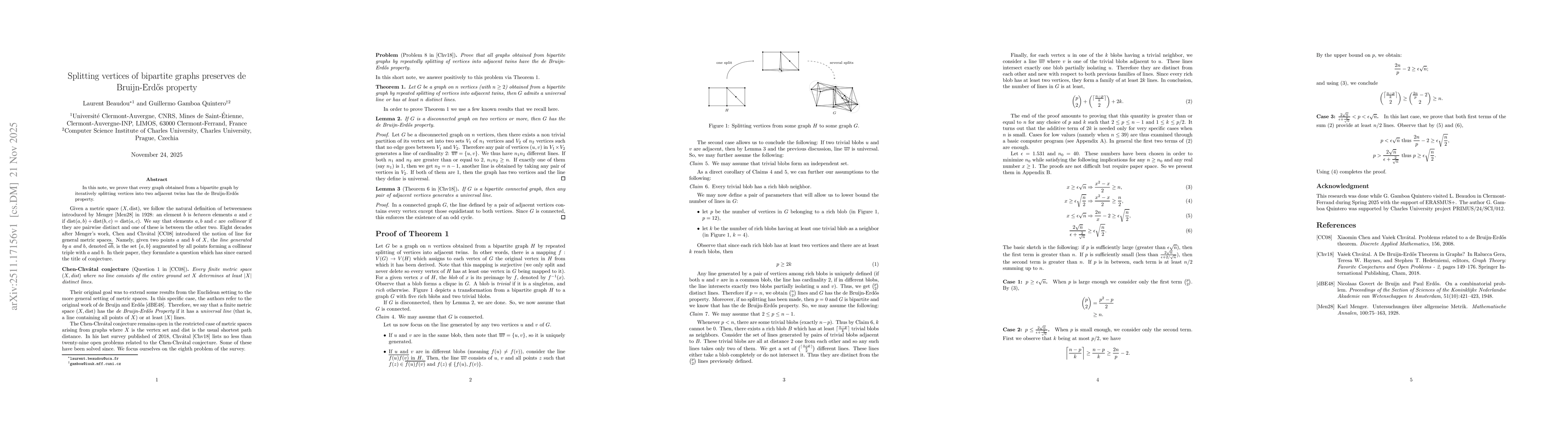 Thumbnail for Splitting vertices of bipartite graphs preserves de Bruijn-Erdős property