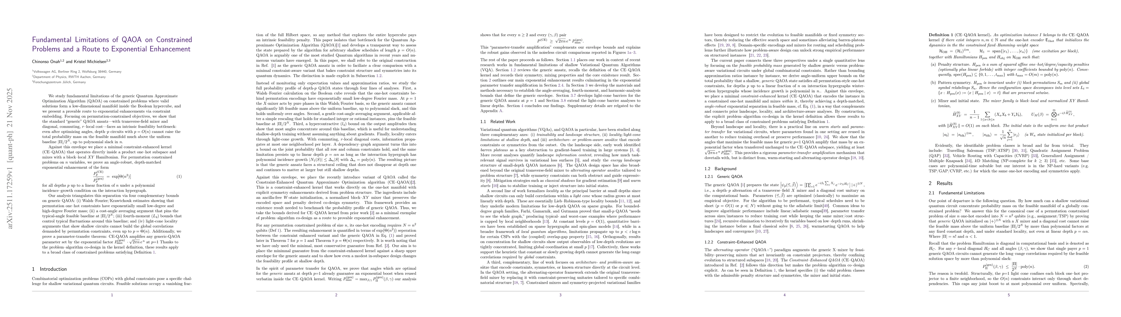 Thumbnail for Fundamental Limitations of QAOA on Constrained Problems and a Route to Exponential Enhancement