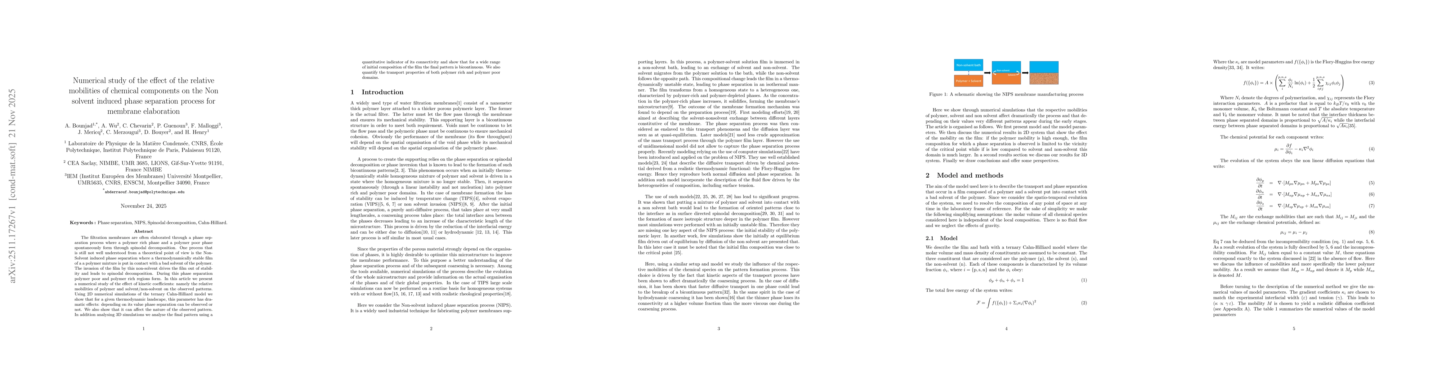 Thumbnail for Numerical study of the effect of the relative mobilities of chemical components on the Non solvent induced phase separation process for membrane elaboration