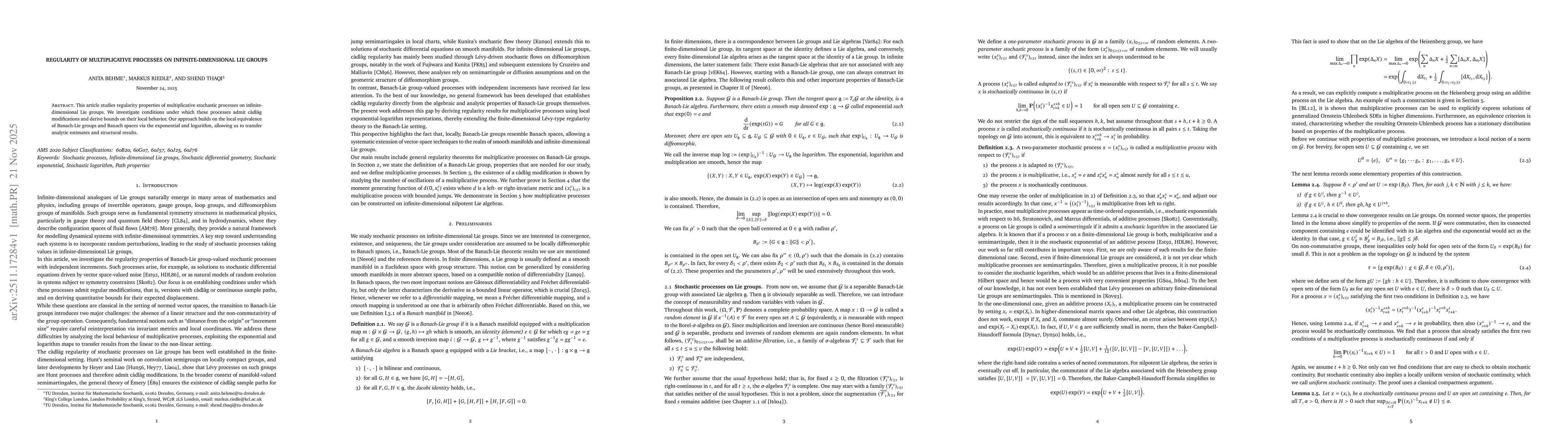 Thumbnail for Regularity of multiplicative processes on infinite-dimensional Lie groups