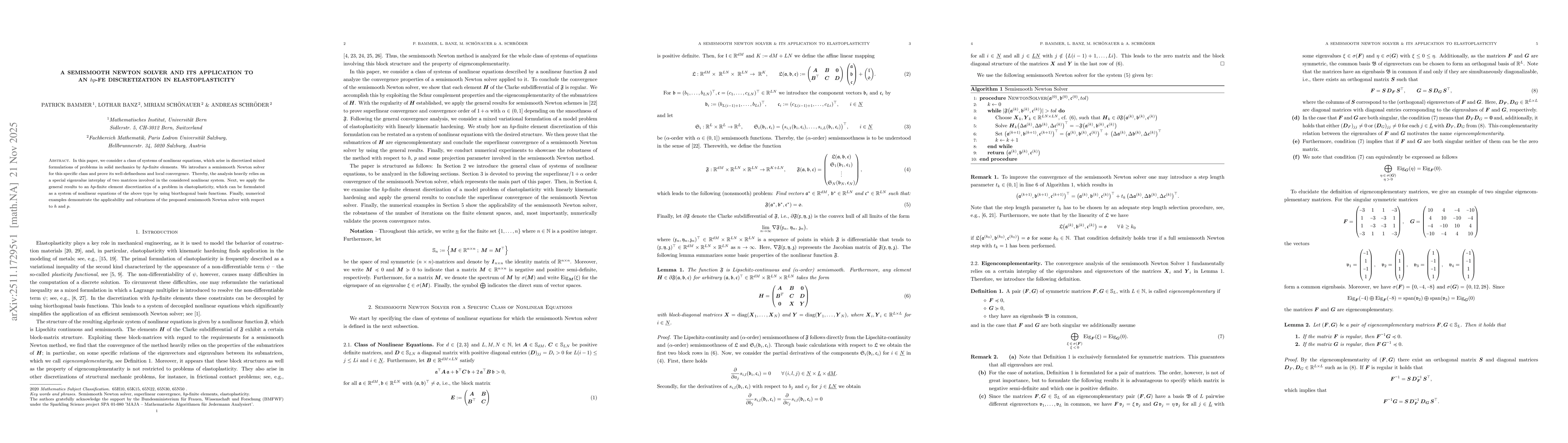 Thumbnail for A Semismooth Newton Solver and its application to an $hp$-FE Discretization in Elastoplasticity