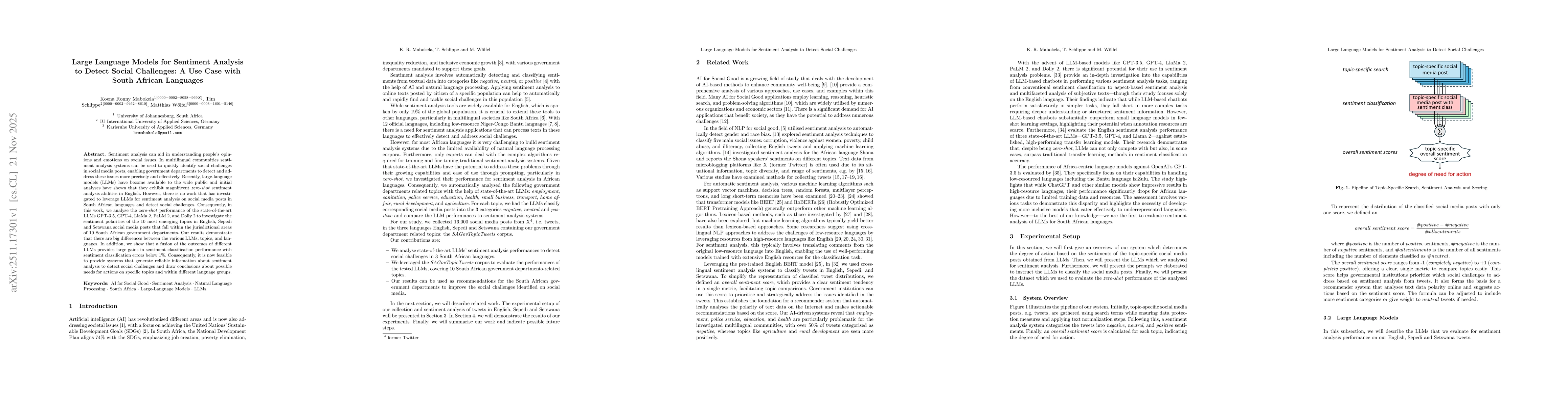 Thumbnail for Large Language Models for Sentiment Analysis to Detect Social Challenges: A Use Case with South African Languages