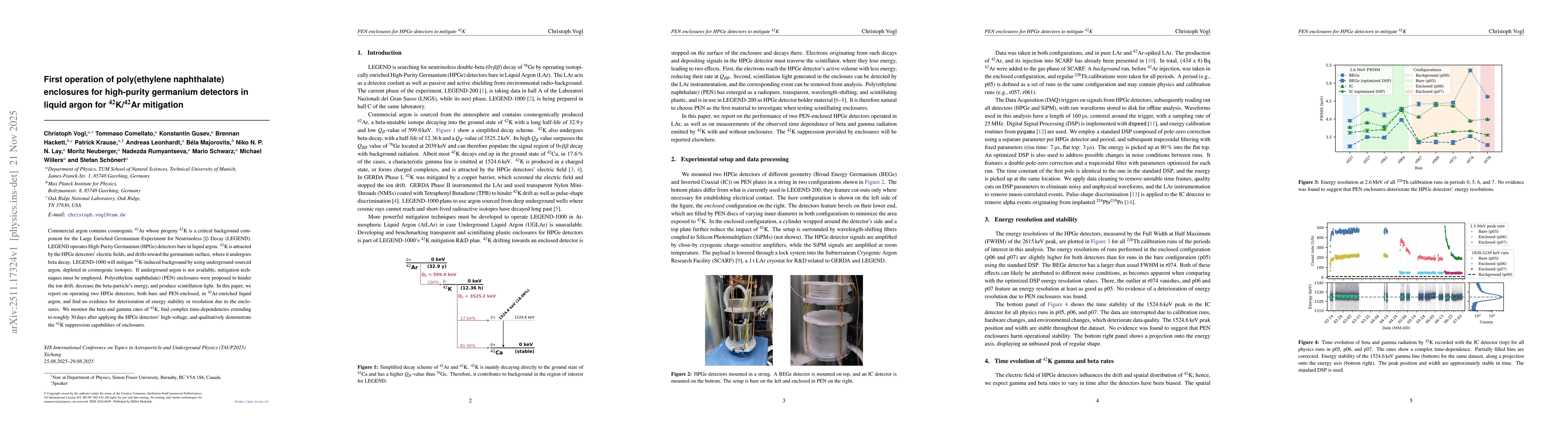 Thumbnail for First operation of poly(ethylene naphthalate) enclosures for high-purity germanium detectors in liquid argon for $^{42}$K/$^{42}$Ar mitigation