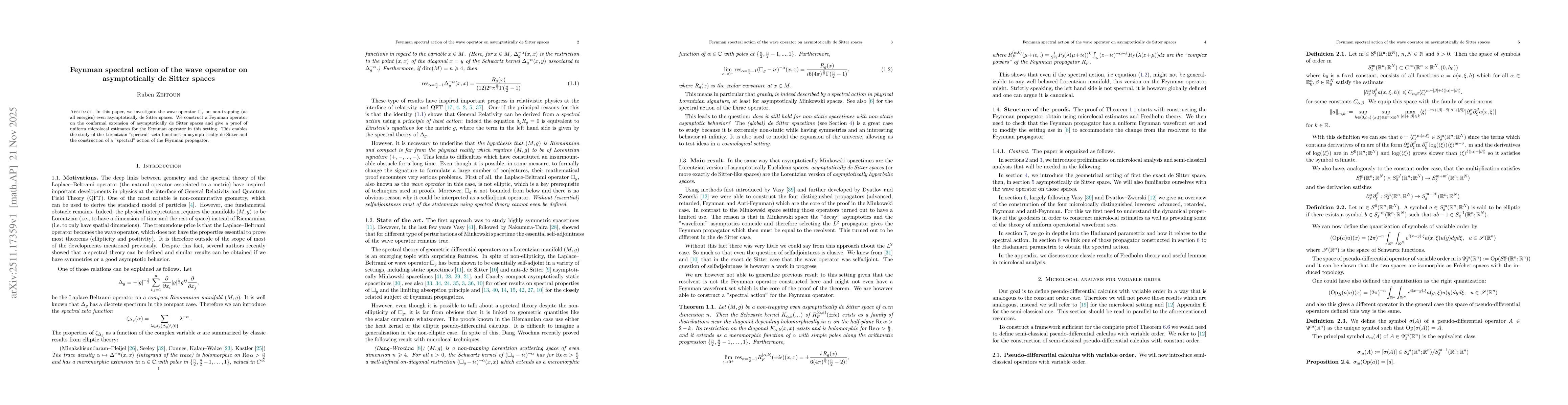 Thumbnail for Feynman spectral action of the wave operator on asymptotically de Sitter spaces