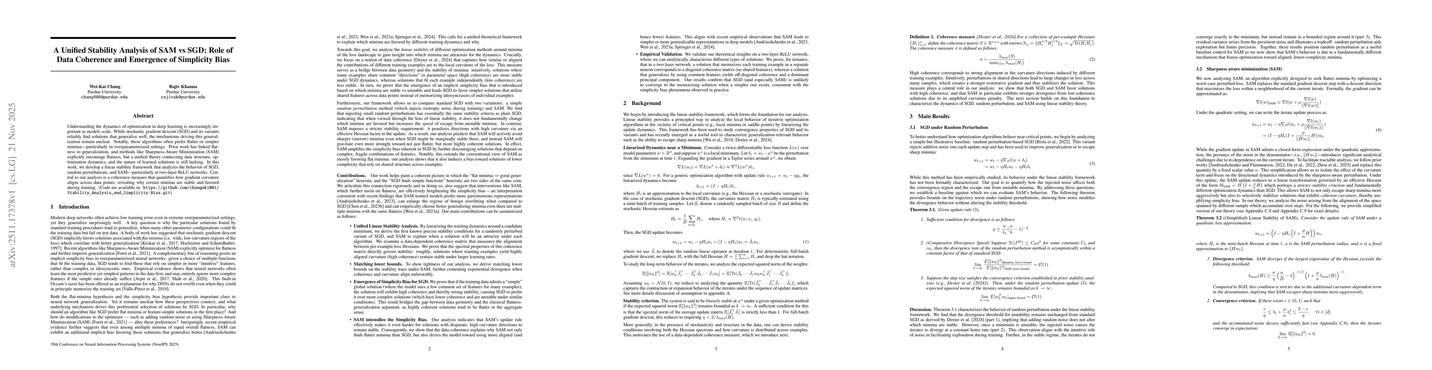 Thumbnail for A Unified Stability Analysis of SAM vs SGD: Role of Data Coherence and Emergence of Simplicity Bias