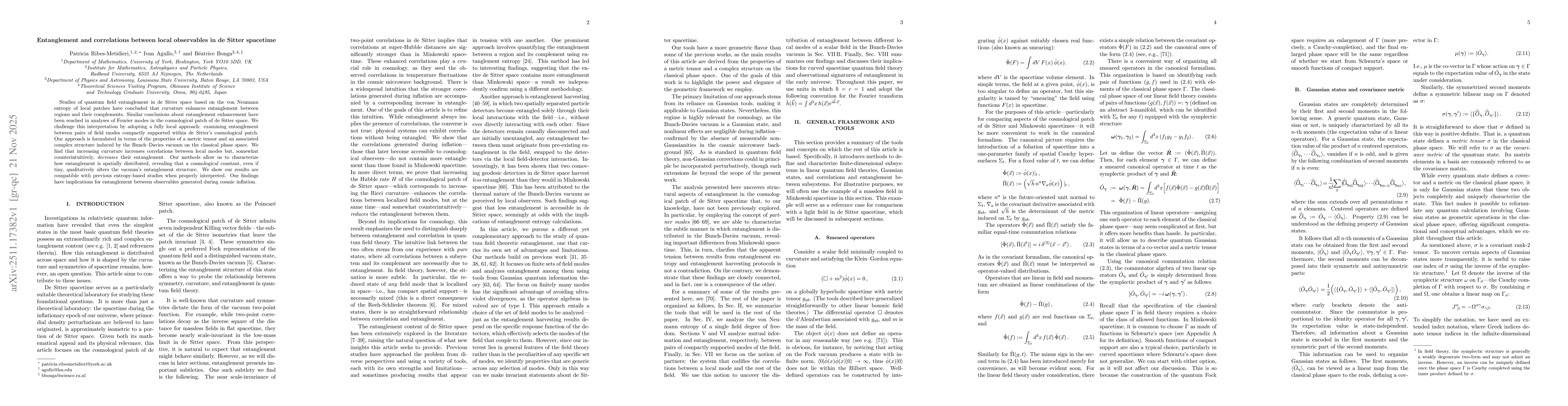 Thumbnail for Entanglement and correlations between local observables in de Sitter spacetime
