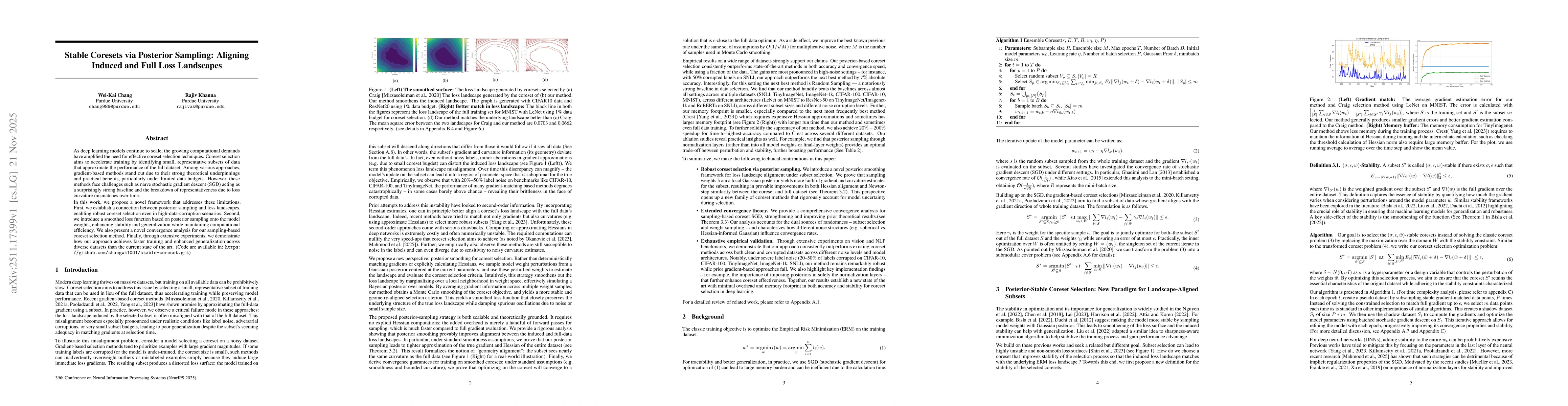 Thumbnail for Stable Coresets via Posterior Sampling: Aligning Induced and Full Loss Landscapes