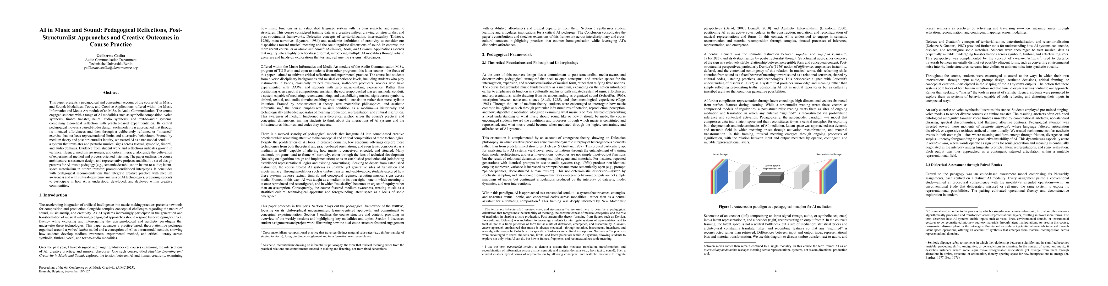 Thumbnail for AI in Music and Sound: Pedagogical Reflections, Post-Structuralist Approaches and Creative Outcomes in Seminar Practice