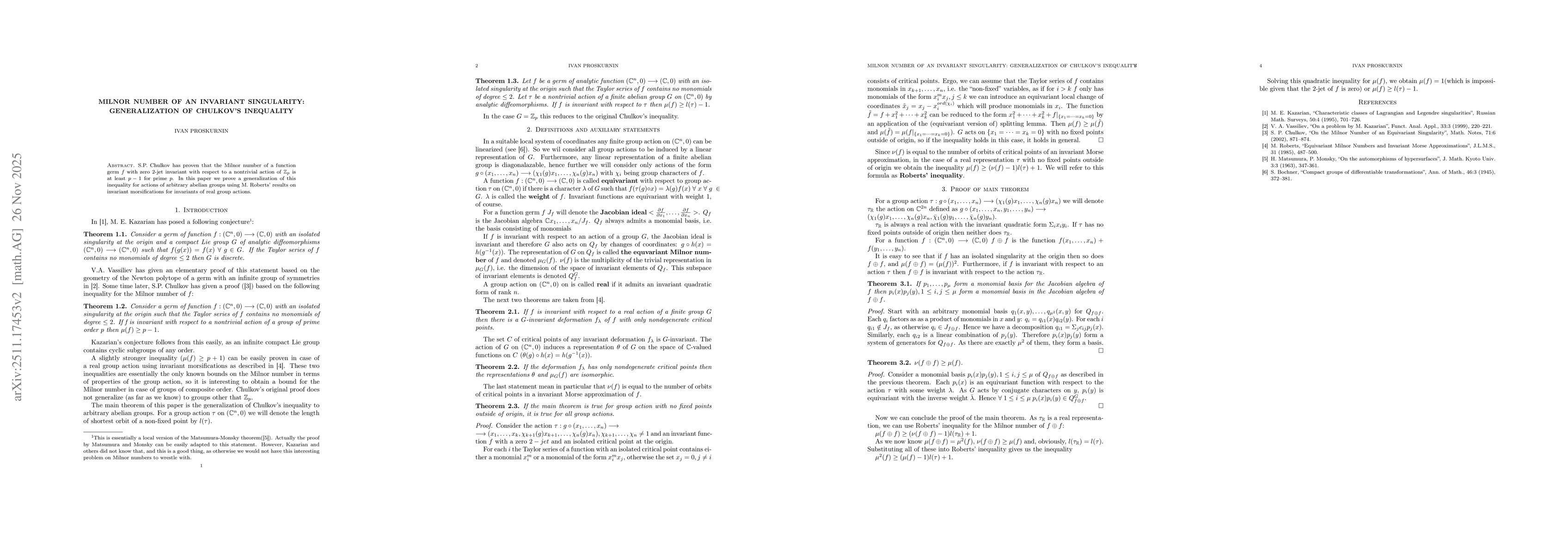 Thumbnail for Milnor number of an invariant singularity: generalization of Chulkov's inequality