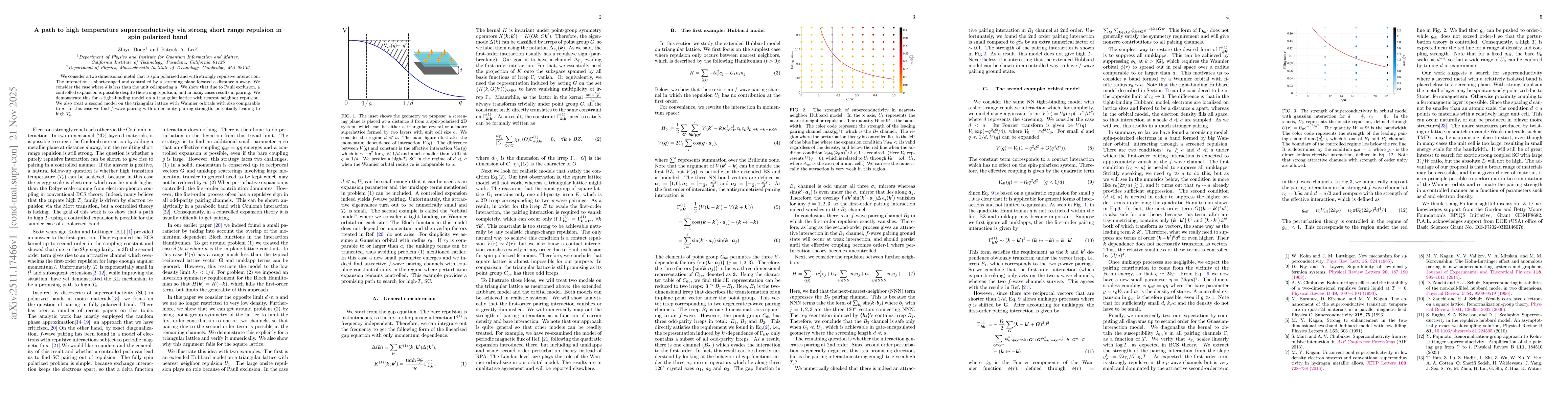 Thumbnail for A path to high temperature superconductivity via strong short range repulsion in spin polarized band