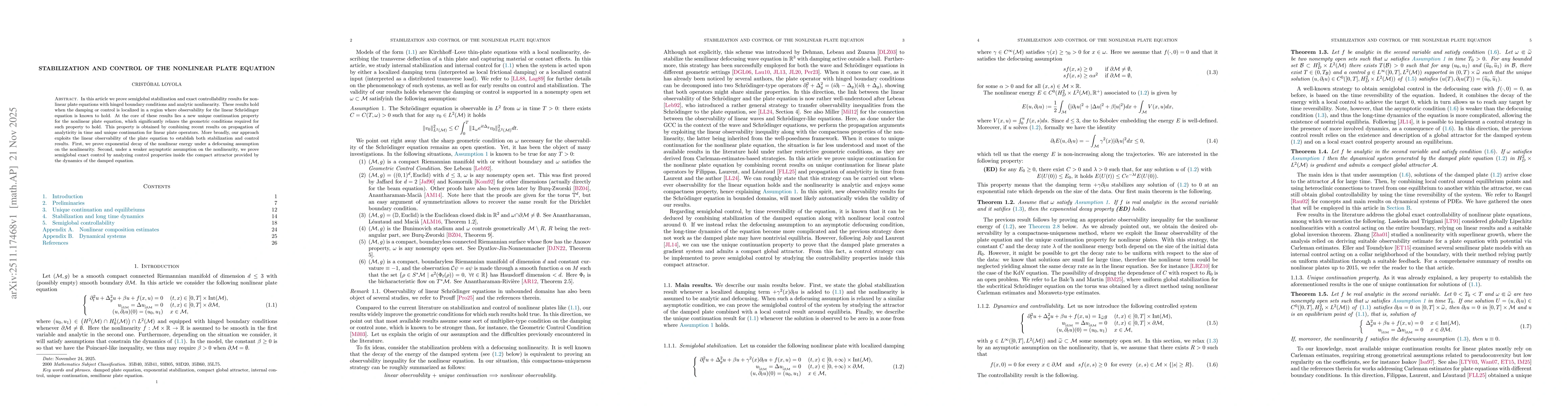 Thumbnail for Stabilization and control of the nonlinear plate equation
