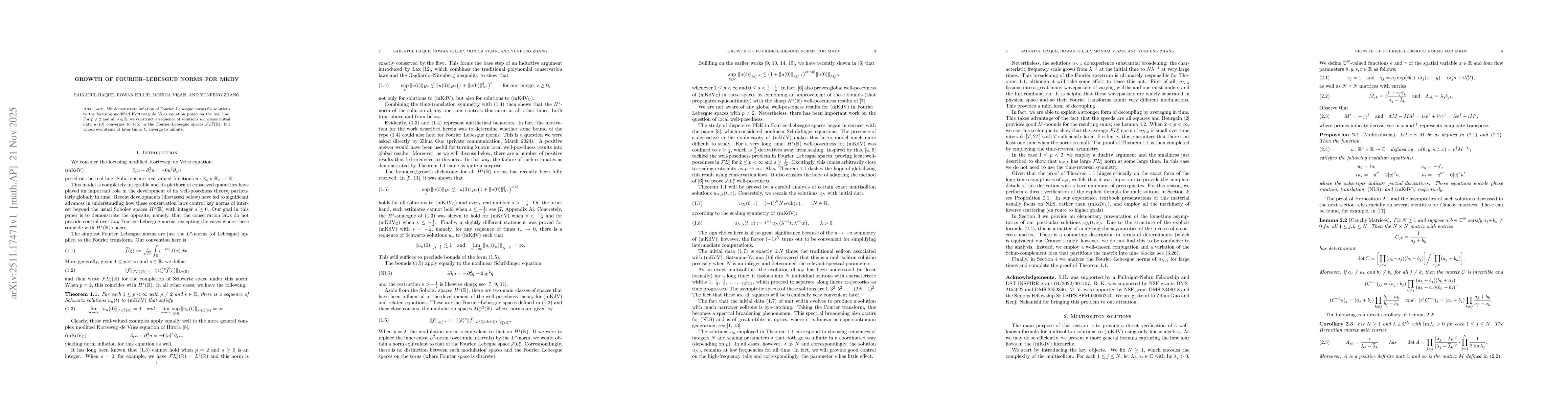 Thumbnail for Growth of Fourier--Lebesgue norms for mKdV