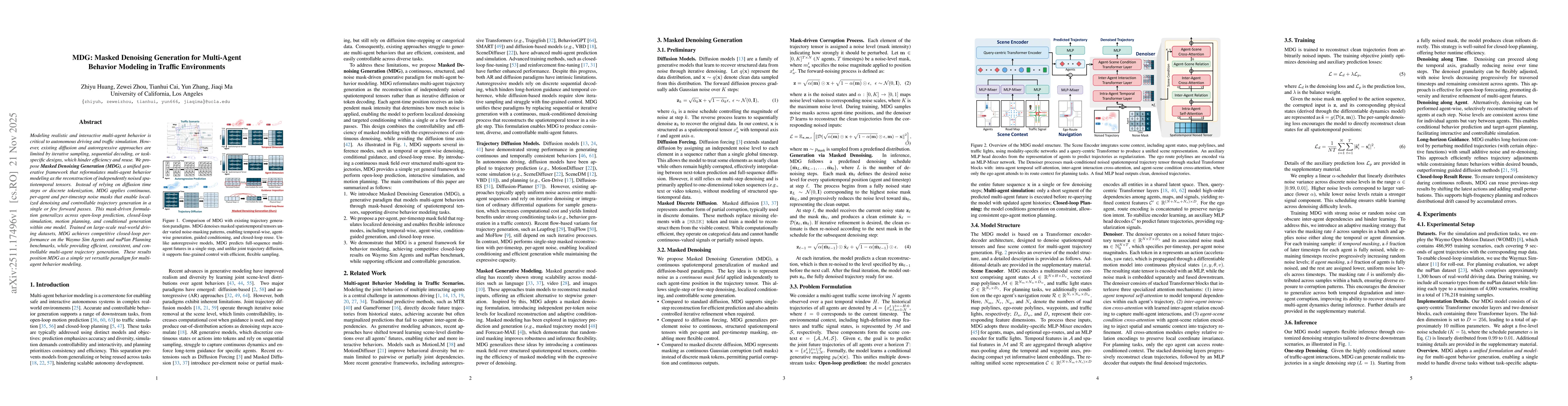 Thumbnail for MDG: Masked Denoising Generation for Multi-Agent Behavior Modeling in Traffic Environments