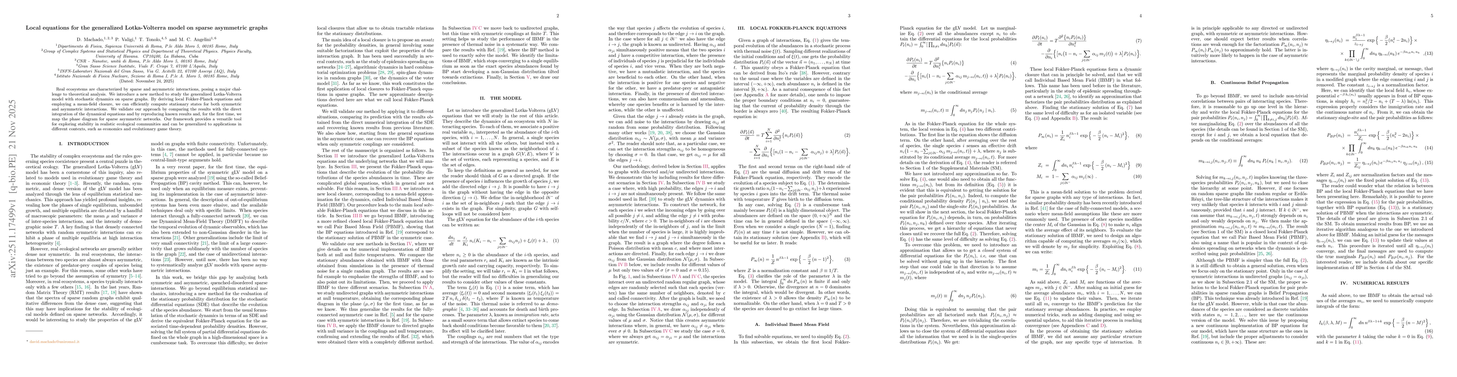 Thumbnail for Local equations for the generalized Lotka-Volterra model on sparse asymmetric graphs